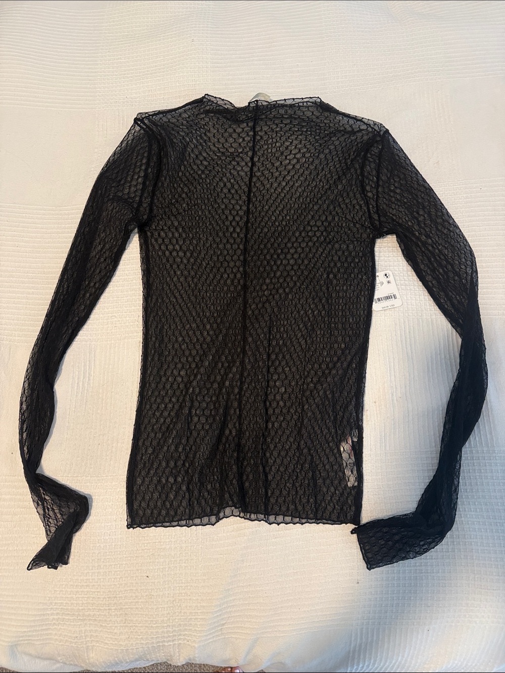 Free People Black Sheer Long-Sleeve Mesh Top XS